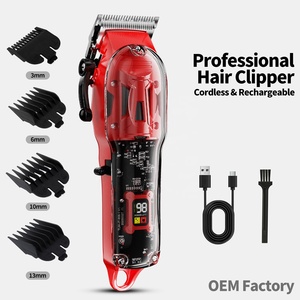 Máquina <span class=keywords><strong>de</strong></span> Peluquería <span class=keywords><strong>Profesional</strong></span> Transparente Recargable por USB para Hombres, Cortadora <span class=keywords><strong>de</strong></span> Pelo Eléctrica Inalámbrica Roja - Product Image 1