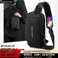 Sac de poitrine en nylon pour homme, tendance, grande capacité, étanche, résistant à l'abrasion, avec cadenas antivol, pour le commerce transfrontalier