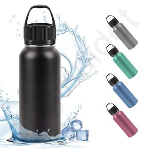 Bouteilles d'eau en acier inoxydable – Avec couvercle à paille et bec verseur anti-fuite – Bouteilles d'eau métalliques de 32 oz - Product Image 2