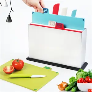 रसोई सामान गैजेट्स प्लास्टिक रंग कोडित सूचकांक सिरेमिक चाकू काटने काट बोर्ड सेट