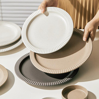 Service de vaisselle en céramique mate nordique, texture côtelée, bleu marine, gris, assiettes et bols en porcelaine pour la maison, l'hôtel, le restaurant