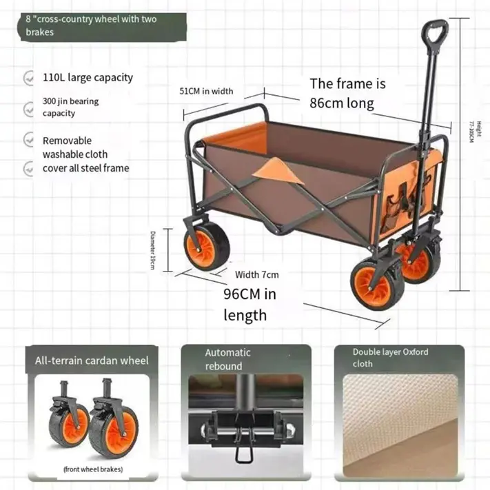 대용량 쇼핑 핸드 카트 트롤리 피크닉 카트 야외 캠핑 접이식 왜건