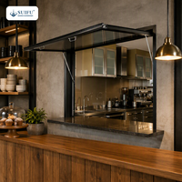 Jendela Serbaguna dari Aluminium Alloy dengan Gas Strut, Desain Lipat Naik, Kaca Tempered untuk Dapur, Kafe, Bar