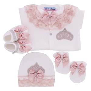 Conjunto de 4 Piezas de Ropa Casual para Niñas, Mameluco de Algodón de Manga Larga con Diseño de Corona Dorada para Recién Nacidas - Product Image 5