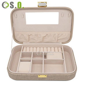 Boîte de rangement portable sur mesure en toile de chanvre pour bijoux, style luxe léger, pour boucles d'oreilles et colliers, organisateur de bijoux en lin - Product Image 1