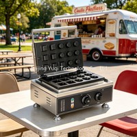 Machine à gaufres professionnelle double moule (7 carrés et 8 ronds) pour gaufres fourrées, Poffertjes - Équipement pour café de petite entreprise et chariot mobile