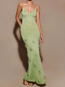 Nuovo Abito Estivo <span class=keywords><strong>da</strong></span> <span class=keywords><strong>Donna</strong></span> in Maglia, Stile Europeo e Americano, Monocolore con Scollo a V, Vestito Lungo Aderente - Product Image 2