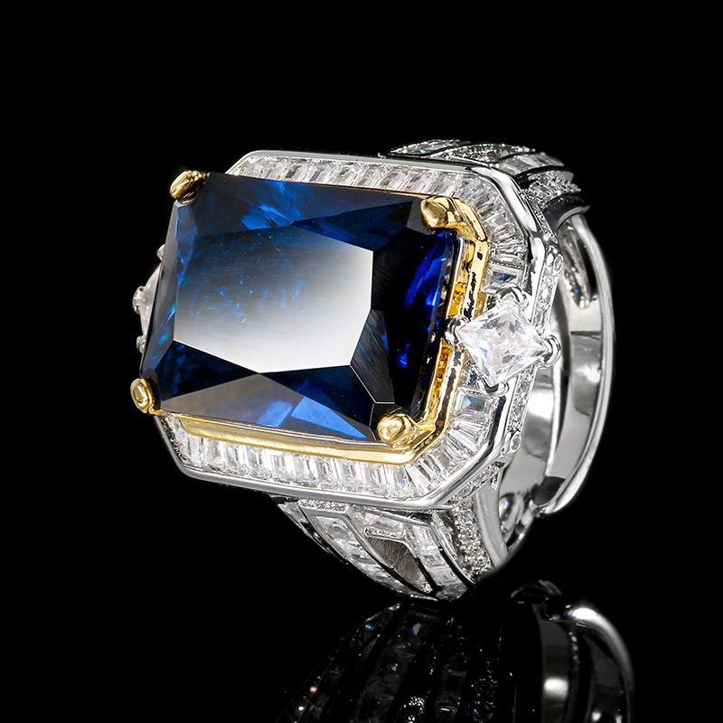 adjustable size Blue pointed crystal ring