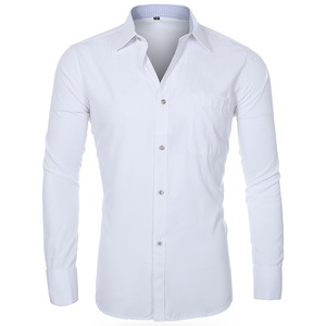Camisas de Vestir con Puños Franceses para Hombre, Aceptan Logotipo Personalizado, <span class=keywords><strong>Ropa</strong></span> de Trabajo Formal Blanca de Manga Larga para Hombre - Product Image 1