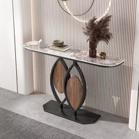 Table console moderne avec plateau en marbre, table d'entrée, base en métal, table étroite pour couloir, meubles de salon