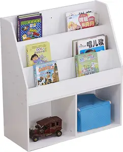 Design professionnel moderne, étagères à 3 niveaux et 2 zones de rangement au fond, meubles pour enfants de qualité, bibliothèque de rangement pour enfants