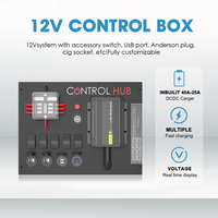 Caja de Control de Distribución de Energía de 12V 25A y 6 Vías con Cargador USB-C QC3.0 DC-DC para Autocaravanas 4x4 y Campismo