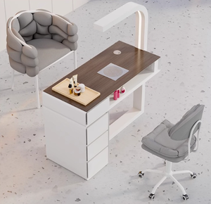 Juego de Mesa y Silla para Salón de Uñas Multifuncional y Moderno, Mesa de Manicura Individual o Doble Económica, Color Crema, Madera de Lujo Ligero - Product Image 6