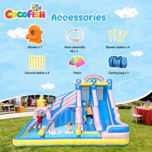 Toboggan aquatique gonflable Cocofish 6 en 1, parc aquatique pour enfants - Mur d'escalade, piscine à jets d'eau pour fête d'anniversaire dans la cour - Product Image 4