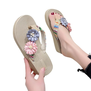 Sandalias Tejidas para Niñas con Diseño Floral, Suela Gruesa de EVA, para Vacaciones en la Playa - Product Image 2