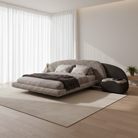 Cadre de lit flottant en cuir au design moderne, taille King, avec éclairage LED intégré, luxe nuage de cils