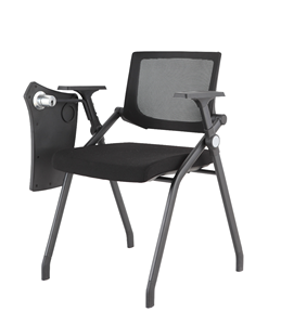 Chaise de bureau exécutive moderne en tissu maillé avec tablette d'écriture pliable – Siège confortable et pivotant, design élégant, fonction pivotante, en métal, pour extérieur et salle à manger - Product Image 1