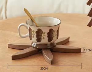 Youlike décoratif arbre en forme de noyer bois boissons assiette sous-verres sous-plats ensemble avec 4 pièces feuilles pour Bar maison cuisine décor - Product Image 5