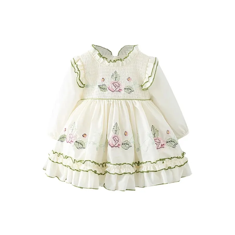 Girls Floral Embroidery Dress Baby Girl Smocked Dresses Children Birthday Rompers Infant Sisters Outerwear Easter Clothes