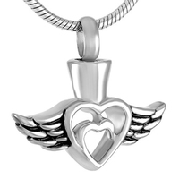 OFERTA ESPECIAL Collar de urna de cremación ecológico de acero inoxidable chapado en plata hecho a mano con alas de ángel y corazón para cenizas de mascotas, unisex