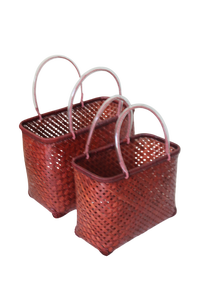 2025 Durable écologique rouge bambou Vintage multifonction panier de transport élégant blanc poignées à la main pour l'épicerie maison - Product Image 5