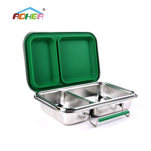 Boîte à lunch pour enfants en acier inoxydable sans BPA, durable, écologique, rectangulaire, sans <span class=keywords><strong>plastique</strong></span>, 2 compartiments, 670 ml, anti-fuite - Product Image 4