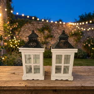 Juego de 2 faroles de madera Vintage hechos a mano, con techo de Metal utilizado para iluminación festiva, decoración para el hogar y el jardín, venta al por mayor - Product Image 1