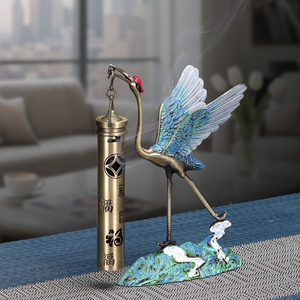Brûleur d'encens vintage en métal en forme de grue, statue de héron sur pied avec tube suspendu, encensoir pour la décoration zen de la maison et du bureau, cadeau pour le yoga et la <span class=keywords><strong>méditation</strong></span> - Product Image 1