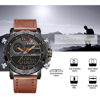 Montre sport pour homme NAVIFORCE NF9134 en cuir, quartz, LED, numérique, étanche, chronographe multifonction