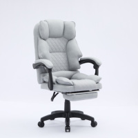 Chaise de bureau confortable avec repose-pieds, tissu gris clair, chaise ergonomique à dossier haut pour le bureau