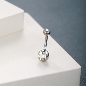 Nhẫn rốn titan G23 14G, trang sức xỏ khuyên rốn, ren trong, hai viên pha lê trắng - Product Image 6