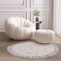 Fauteuil pivotant individuel en similicuir PU couleur crème avec fauteuil en fausse fourrure, design moderne en forme de citrouille, en bois massif, garantie 3 ans, pour salon
