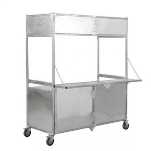 Chariot de Vente Ambulant Extérieur pour Marché de Nuit, Desserte Mobile Pliante en Acier Inoxydable avec Étagères de Rangement Portable - Product Image 5
