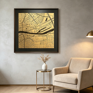 Stampa Metallica Astratta con Cornice, Mappa della Città in Lamina d'Oro, Decorazione Murale per Soggiorno e Hotel, Vendita all'Ingrosso - Product Image 3