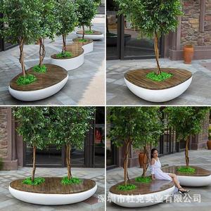 Fiberglass <b>Tree</b> <b>Planter</b> Bench Outdoor Commercial Patio Seat Durable Design - Product Image 5