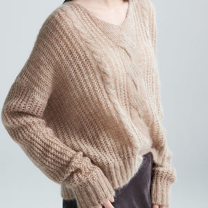 Pull oversize en <span class=keywords><strong>mohair</strong></span> pour femme, col en V, anti-boulochage, épais, toucher duveteux, pour l'automne/hiver, tricot minimaliste en laine, respirant, décontracté - Product Image 5