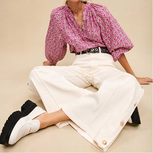 <span class=keywords><strong>Pantaloni</strong></span> a gamba larga <span class=keywords><strong>con</strong></span> <span class=keywords><strong>bottoni</strong></span> a vita alta in cotone 100% di alta qualità di nuova moda <span class=keywords><strong>pantaloni</strong></span> a zampa da <span class=keywords><strong>donna</strong></span> - Product Image 4