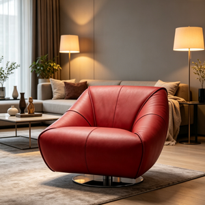 Fauteuil d'appoint pivotant et inclinable <span class=keywords><strong>Letao</strong></span> Tao contemporain, surdimensionné, en cuir, style Mid-Century Modern, avec structure en fer robuste - Product Image 1