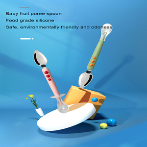 Cucchiaio per Neonati 2 in 1 a Doppia Punta Morbida, Sicuro per l'Addestramento, in Silicone, per Alimenti per Bambini, Raschietto per Frutta e Purè - Product Image 4