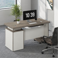 Escritorio de Oficina Extensible para Empleados en Oferta, Mesa de Trabajo Bicolor con Acabado de Madera, con Bandeja para Teclado y Soporte para CPU, Pedidos Corporativos al por Mayor