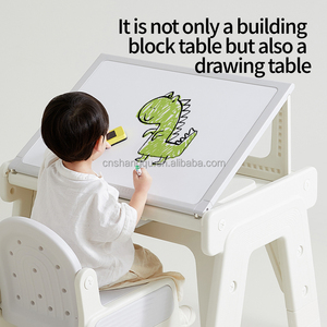 Mesa de bloques de construcción para niños, mesa de actividades sensoriales de aprendizaje de escritura para niños, mesa y sillas ajustables de altura de plástico para niños - Product Image 6