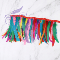 Ruban de couture en plumes de coq multicolores arc-en-ciel pour artisanat, carnaval, festival, samba, décoration personnalisée