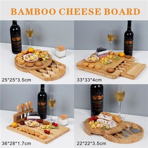 Juego de cuchillos y cubiertos rebanadores al por mayor, tabla de quesos de bambú de madera de acacia pequeña y redonda - Product Image 6