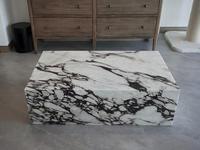 Table basse rectangulaire en marbre Calacatta Viola naturel de luxe, socle en pierre, table basse pour salon