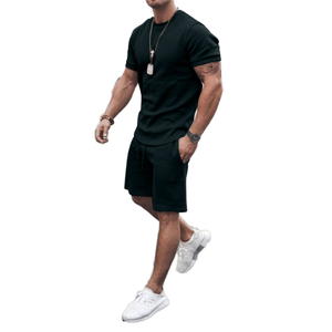 Conjunto de Camiseta y Pantalones Cortos Casuales para Hombre, 180 Gramos, Transpirable, Ecológico, Estampado en Serigrafía, Jersey de Algodón Sólido, Verano - Product Image 1