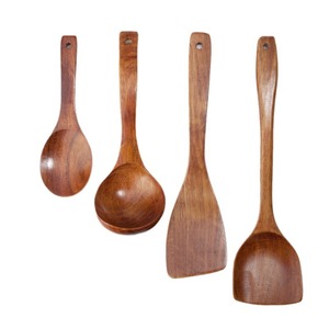 Juego de utensilios de cocina de madera de 4 piezas Kemu: cuchara para arroz de mango largo, cucharón para sopa, espátula para saltear, herramientas de cocina - Product Image 5