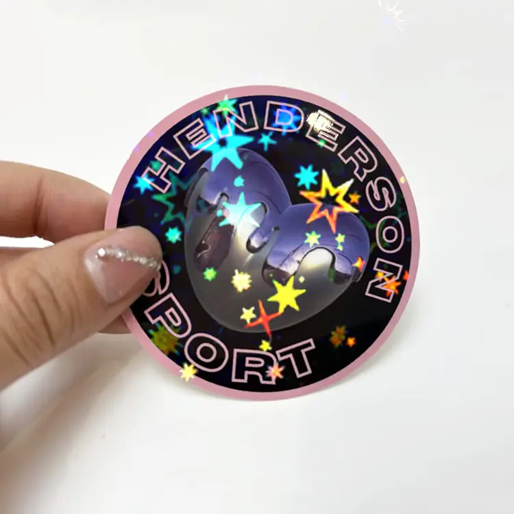 Stiker efek hologram bintang holografik cetak kartun anak-anak desain label pvc tahan air kustom disesuaikan