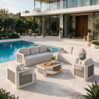 Ensemble de meubles de patio de luxe, ensemble de canapés d'extérieur en alliage d'aluminium avec table basse finition teck pour les centres de villégiature, les jardins, les villas et les terrasses