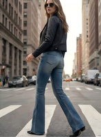 OEM ODM Vintage Taille haute Coupe large Coupe bootcut Coupe classique Bleu clair Poches utilitaires respirantes Streetwear Y2K Femme