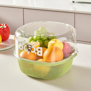 Panier à légumes à double couche Bqoo avec couvercle, panier à fruits en plastique, ensemble de cuisine 6 pièces - Product Image 1